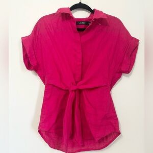 Lauren Ralph Lauren size SP linen blouse v neck pink Barbiecore girly